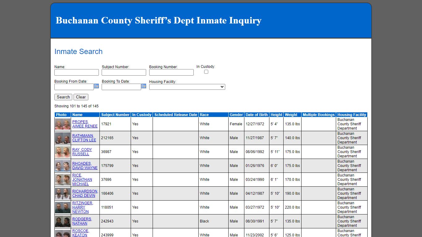 Inmate Search - Buchanan County, Missouri